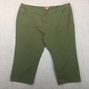 Woman Within 36 WP Green Denim Pants Jeans Olive Straight Womens Petite Plus EUC